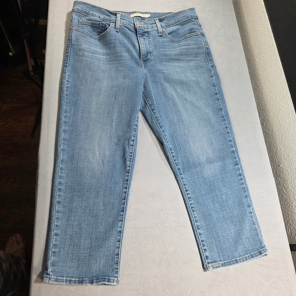 Levis 311 Shaping Skinny Capri Jeans Blue Mid Wash Womens 31 Stretch Denim